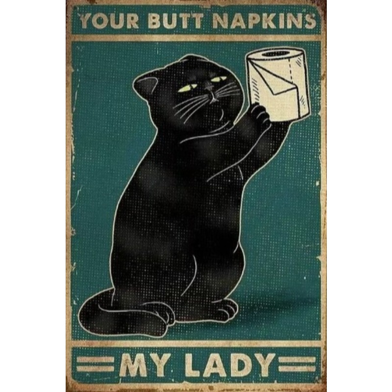 Black Funny Cat Metal Sign Vin - Vintage Collectible Plates 评论和价格